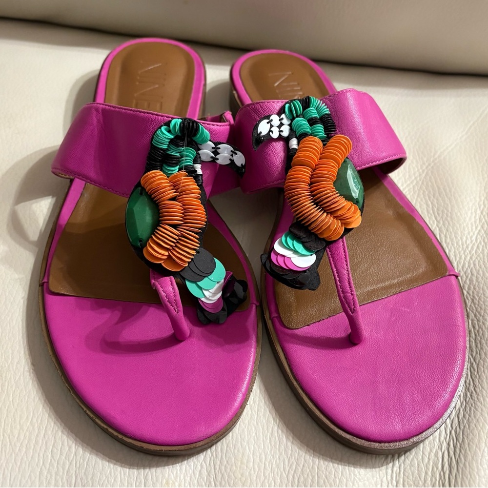 Vince Pink and Green Sandals with Playful Seahorse Accents